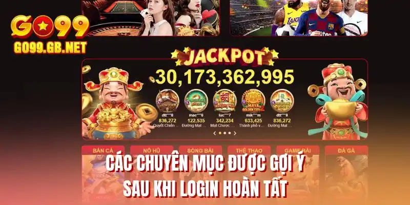 Các chuyên mục được gợi ý sau khi login hoàn tất